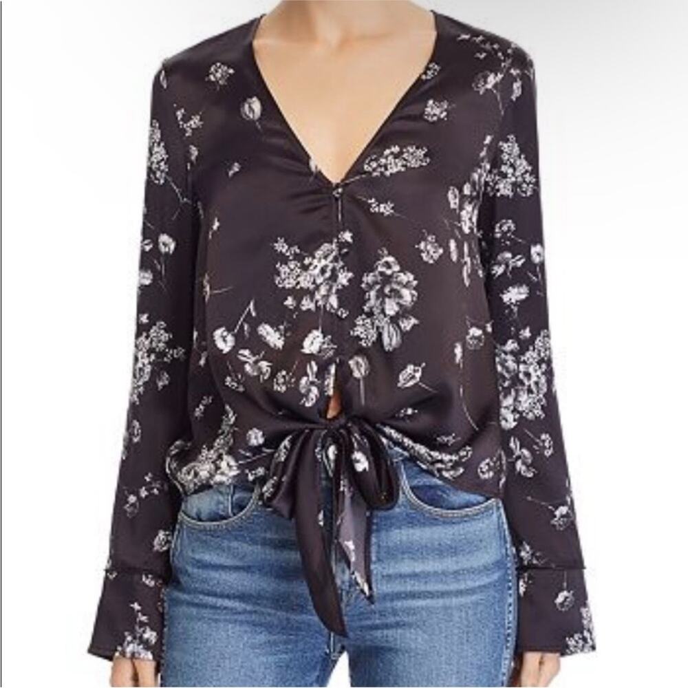 Cami NYC‎ Lila Black Tie Front Silk Floral Blouse Small Dark Fairy Bloomcore